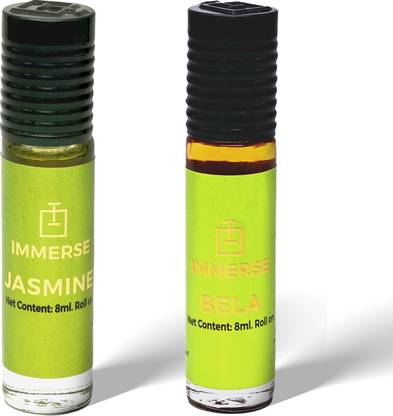 Immerse Roll On Attar/Ittar White flower Fresh Jasmine Non Alcoholic Long lasting Perfume  -  16 ml