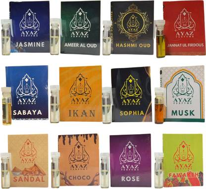 Ayaz Perfume Super Pack Long-Lasting Alcohol-Free Attar 12 Pcs 1ML each Combo Pack Eau de Toilette  -  12 ml