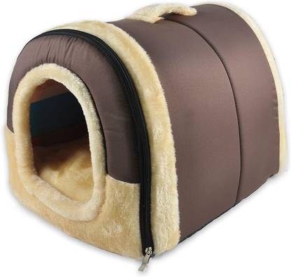Fluffy Igloo Dog House Portable Cat Igloo Bed with Removable Cushion, 2 in 1 L Pet Bed