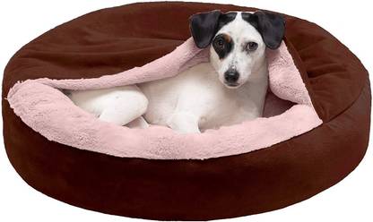 Petslover Round Hooded Fabric Dog Bed with Attached Blanket Hooded Donut Bed XL Pet Bed