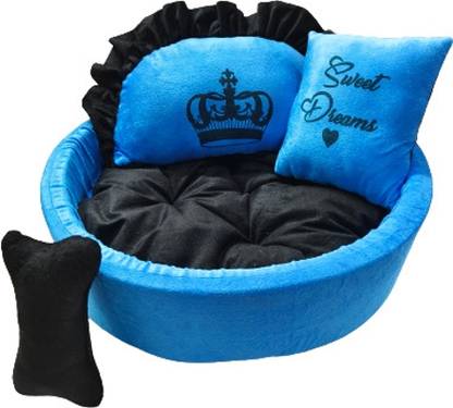 Little Supertails Reversible Printed Round Shape Velvet Fabric Sofa Shape Dog,Cat Pet Bed L Pet Bed