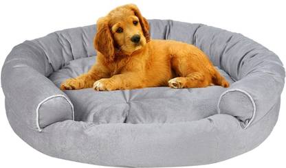 Slatters Be Royal Store ROUND shape Reversable Gray SOFA Ultra Soft Ethnic Velvet DOG BED for Pet/Cat L Pet Bed