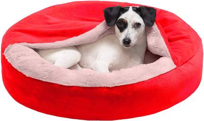 Petslover Round Hooded Fabric Dog Bed with Attached Blanket Hooded Donut Bed M Pet Bed