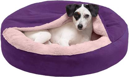 Petslover Round Hooded Fabric Dog Bed with Attached Blanket Hooded Donut Bed M Pet Bed