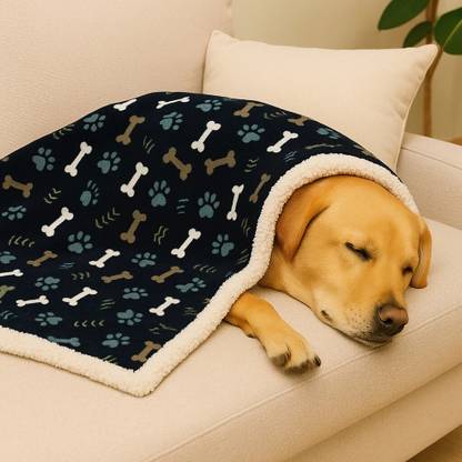PAWPOURRI Printed Dog Blanket – Navy Bone Design | Lightweight Polyester | Pet Throw Dog, Cat Blanket