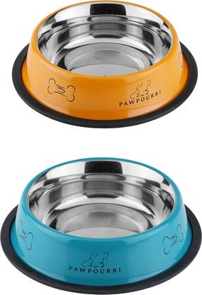 PAWPOURRI Combo of Anti-Skid Water and Food Feeding Bowls Pack of 2 Stainless Steel Pet Bowl