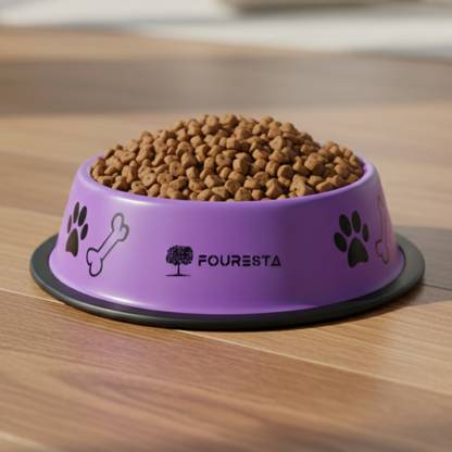 FOURESTA Pet Bowl 800ml Round Stainless Steel Feeding Bowl for Dogs and Cats (Red) Stainless Steel Pet Bowl