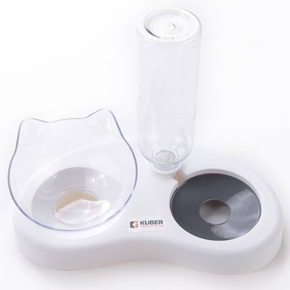 KUBER INDUSTRIES 2-in-1 Cat & Dog Bowl Set With Replaceable Water Bottle|Premium PP Plastic| Polypropylene Pet Bowl & Bottle
