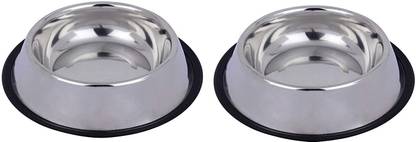 Naaz Pet Stainless Steel Anti Skid Dog Bowls Small - Set of 2 Round Stainless Steel Pet Bowl