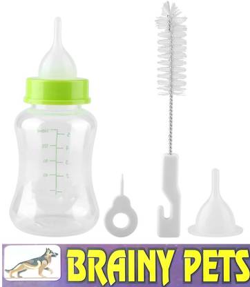 BRAINY PETS Pet Feeding Bottle with Nipple and Cleaning Brush| Milk and Water Feeder for Pet Plastic Pet Bottle