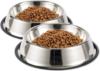 OLP Om Leather Product Combo of Anti-Skid Dog Bowls Extra Small Stainless Steel Pet Bowl