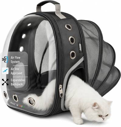 Buraq Back Expandable Astronaut Transparent Pet Carrier Backpack - For Travel | Hiking Black Backpack Pet Carrier