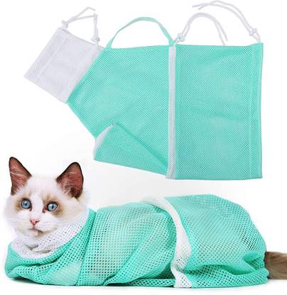 HASTHIP Cat Bathing Bag Anti-Scratch Cat Grooming Mesh Bag for Bathing Green Purse Pet Carrier