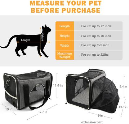 SRI Cat Carrier Airline Approved Pet Carrier Bag for Small Dogs, Puppies, Kittens Grey Car Pet Carrier
