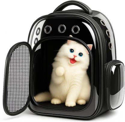 Buraq Clear See-Through Pet Carrier Backpack for Travel Black Backpack Pet Carrier