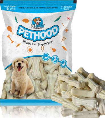 PET HOOD Dog Puppy Chew Bone – 3 inches (35 pcs) Rawhide Calcium Treat for Strong Teeth Chicken Dog Chew