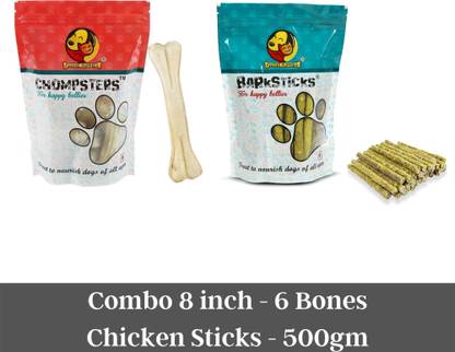 Foodie Puppies Treat Combo for Dogs and Puppies - Chompster 8inch 6 Bones, Chicken Stick 500gm Chicken Dog & Cat Chew