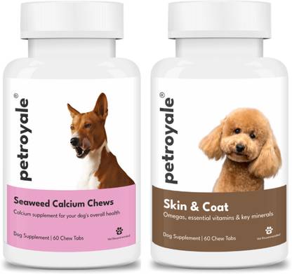 Petroyale Dog Calcium Tablets, Dog Skin & Coat Tablets, Dog Chew Tablets For Bones, Skin Dog Chew