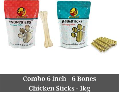 Foodie Puppies Barkstick Calcium Treat Combo for Dogs & Puppies - 6" 6 Bones, 1kg Chicken Stick Chicken Dog Chew