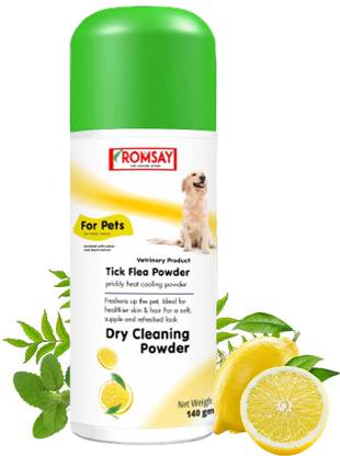 ROMSAY Tick & Flea Lemon Powder For Pets Prickly Heat Cooling & Dry Cleaning Powder 140 ml Pet Coat Cleanser