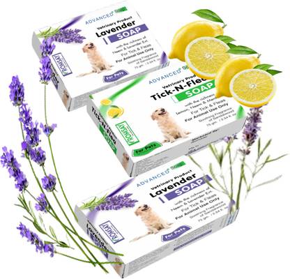 ROMSAY Lavender Soap 75GM Pack Of 2 + Anti-Tick & Flea Soap Pack Of 1 225 ml Pet Coat Cleanser