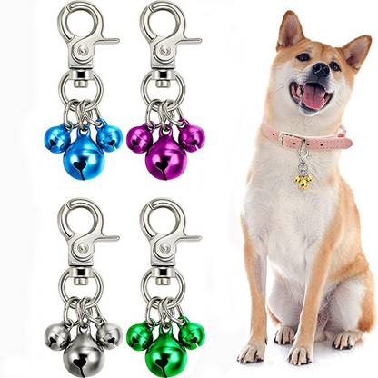 Qpets 4 Pieces Pet Bells for Collars Loud Dog Bells Key Rings Dog Bell Collar Charm Bell Dog & Cat Collar Charm