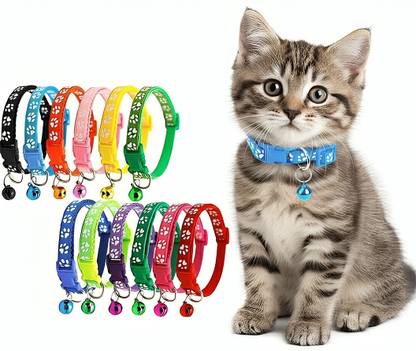 Jayana Enterprise Cat Collars with Bell and Paw Print Collar for Small Dogs,Cats, and Puppies 10mm Bell Dog & Cat Collar Charm