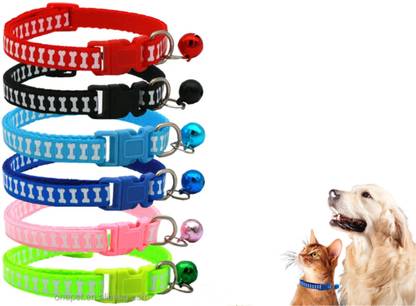 Pet Guard Bone Print Collar Pack of 2 Pcs kitten collar combo Quick-release Bell Dog & Cat Collar Charm