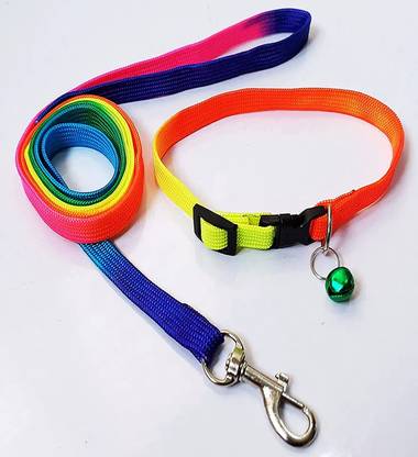 WROSHLER Good Quality Nylon 1/2 inch Rainbow Color Cat & Puppy Collar Belt/Puppy Belt Dog & Cat Collar & Leash