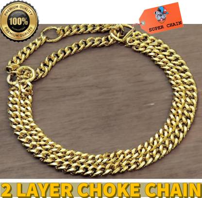 SUPER CHAIN Dog Choke Chain- For Large and Medium Dog Neckless (Gold Color, 2 Layer) Dog Collar & Chain