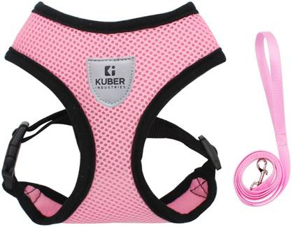 KUBER INDUSTRIES Reflective Dog Harness With Adjustable Leash|Large Size |Pink Dog Harness & Leash