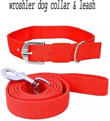 WROSHLER Dog Belt Combo of 1 inch Red Collar with Red Dog Leash, Adjustable Dog Collar & Leash