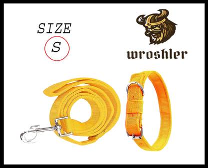 WROSHLER Dog Belt Combo of 0.75 inch BLUE Collar with Yellow Dog Leash, Adjustable Dog Collar & Leash