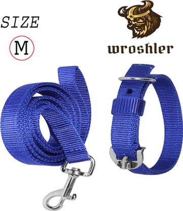 WROSHLER Dog Belt Combo of MEDIUM BLUE Collar with BLUE Dog Leash FOR MEDIUM DOG Dog Collar & Leash