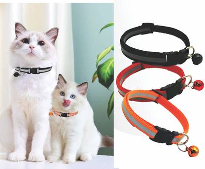 BODY BUILDING 3 Pcs Reflective Cat Collar with Bell for Indoor & Outdoor Rabbit Dog & Cat Everyday Collar