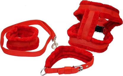 Yucky High Quality Soft Fur Adjustable Nylon Body Belt Strong all Breeds Combo Collar Dog & Cat Harness & Leash