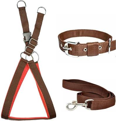 Yucky Chest Body Padded Adjustable Nylon Body Belt Strong full Fancy Combo Collar Dog & Cat Harness & Leash