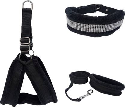 S K Leather Dog Belt Combo of 1 inch Spike Fur Padded Red Dog Harness with Dog Collar & Leash Specially for Medium Breed Dog Harness & Leash (Medium, Red Spike) Dog Harness & Leash