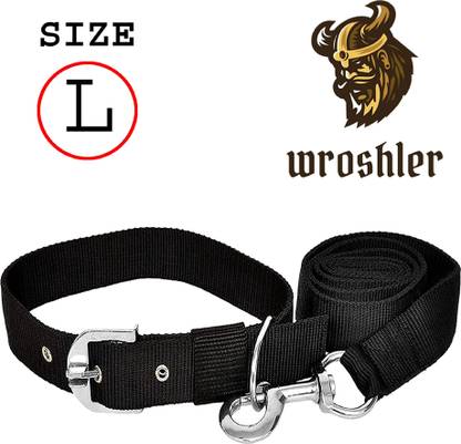 WROSHLER Dog Belt Combo of LARGE BLACK Collar with BLACK Dog Leash FOR LARGE DOG Dog Collar & Leash