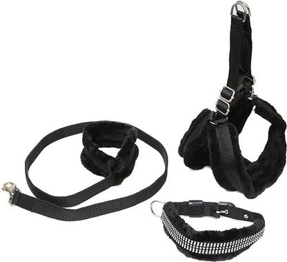 Hundur Store Fur Padded Nylon Harness with Leash Strong Soft and Comfortable Collar Set Dog & Cat Harness & Leash