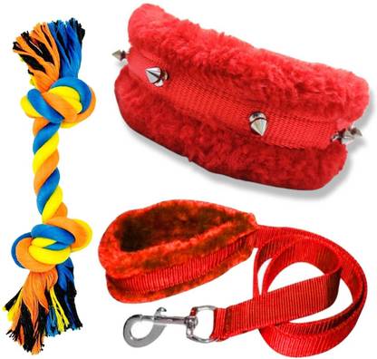 YOUHAVEDEAL Dog Soft Spiked Collar Leash Set - 1.25" with Free Rope Chew Toy for Large Dogs Dog Collar & Leash
