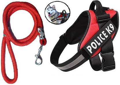 Breedo Dog K9 Police Harness Body Belt Padded + Premium Quality Rope | Adjustable Strap Dog Standard Harness