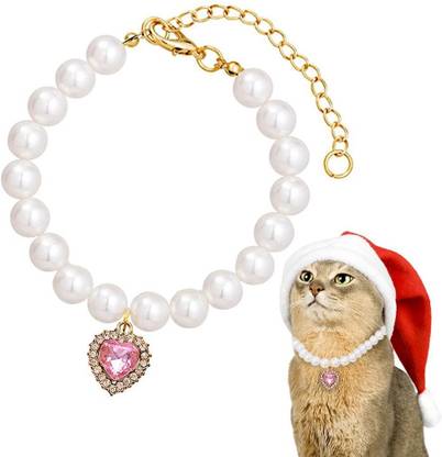 SUPVOX Cat Collar Adjustable Necklace Pink Rhinestone Heart Charm Pearl Jewelry Dog & Cat Collar & Chain