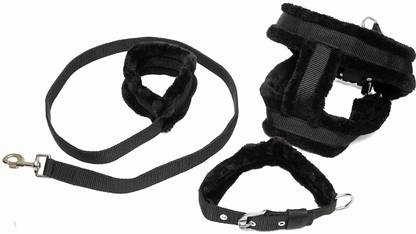 Yucky Chest Body Fur Padded Adjustable Nylon Body Belt Strong full Fancy Combo Collar Dog & Cat Harness & Leash