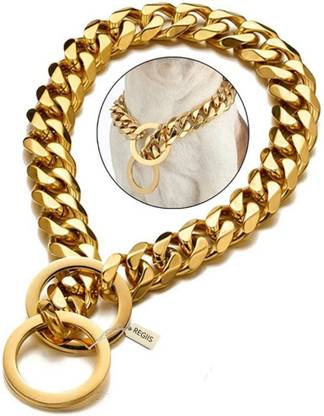 Regiis Medium Size Dog Collar Gold Chain, Lightweight Dog Choke Chain Collar