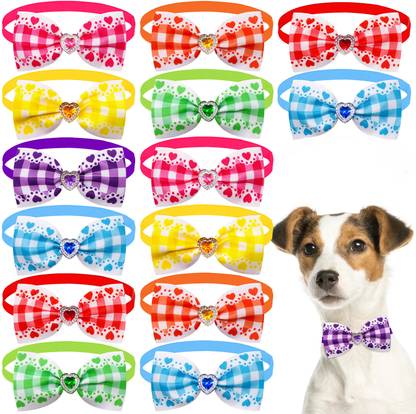 KUTKUT 14 Pcs Puppy Collars Adjustable Heart Checkered Collars for Small Dog Cat Dog & Cat Everyday Collar