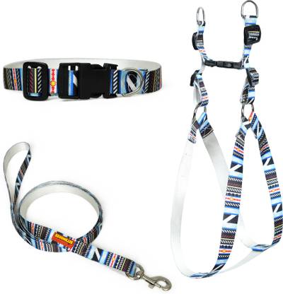 SITSNOOZE Dog Accessories Combo Set | Nylon Printed Adjustable Dog Collar Dog Harness & Leash