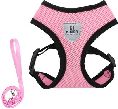 KUBER INDUSTRIES Reflective Dog Harness With Adjustable Leash|Small Size |Pink Dog Harness & Leash