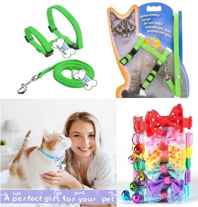 THE DDS STORE Combo Pack Kitten Nylon Harness Lead With Bow-tie Collars-Color May Vary Dog & Cat Harness & Leash