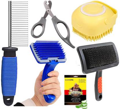 Pawise Pet Grooming Kit: Slicker Brush, Combs, Nail Clipper, Bath Brush, Wipes Gloves Basic Comb for  Dog & Cat, Dog, Hamster, Monkey, Cat